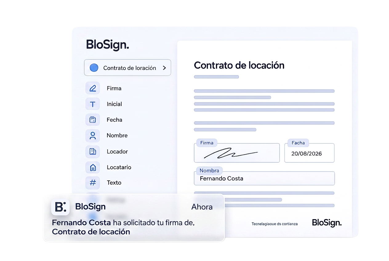 Documento Contrato de locación firmado en BloSign con notificación de solicitud de firma