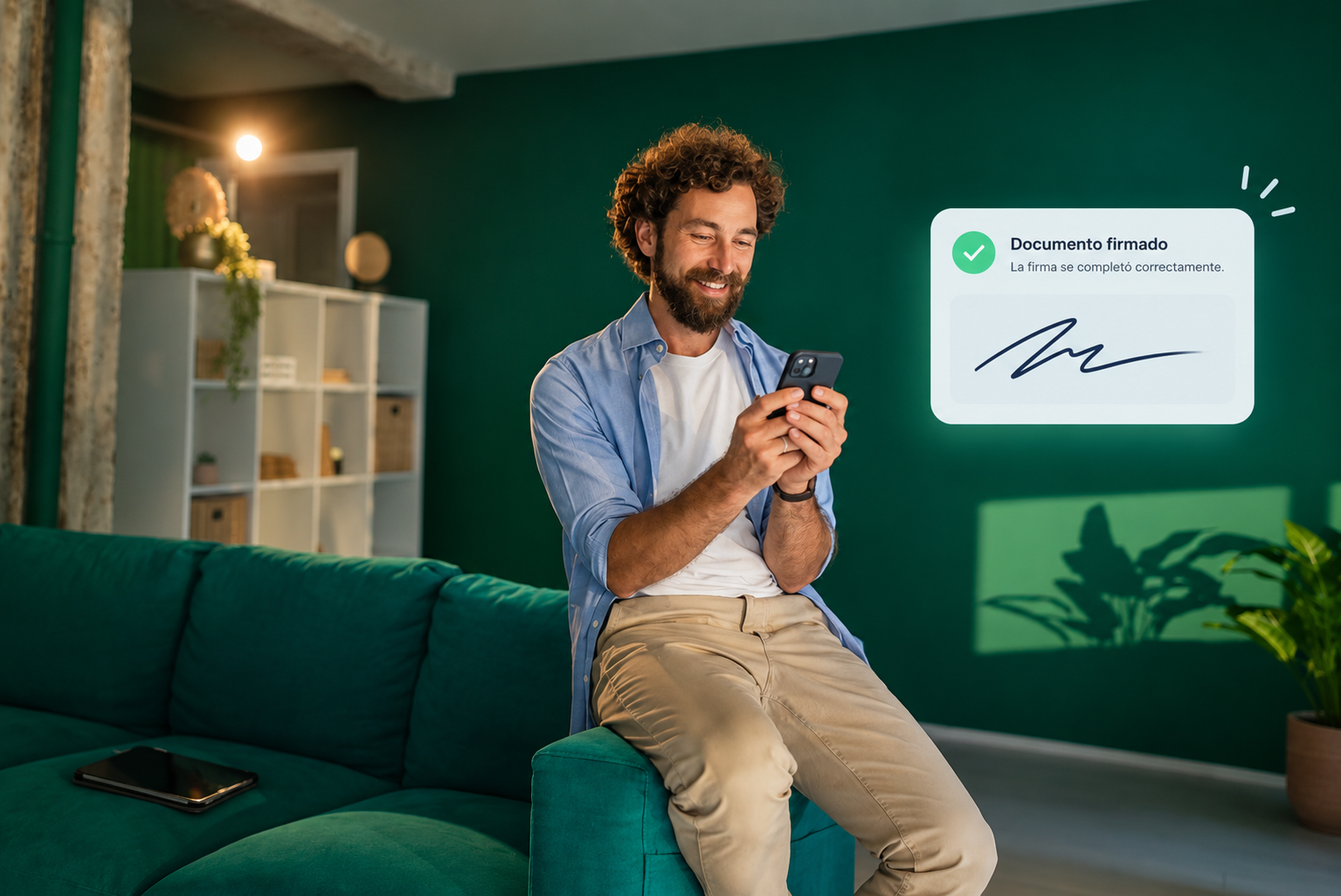 Persona firmando un documento desde el celular